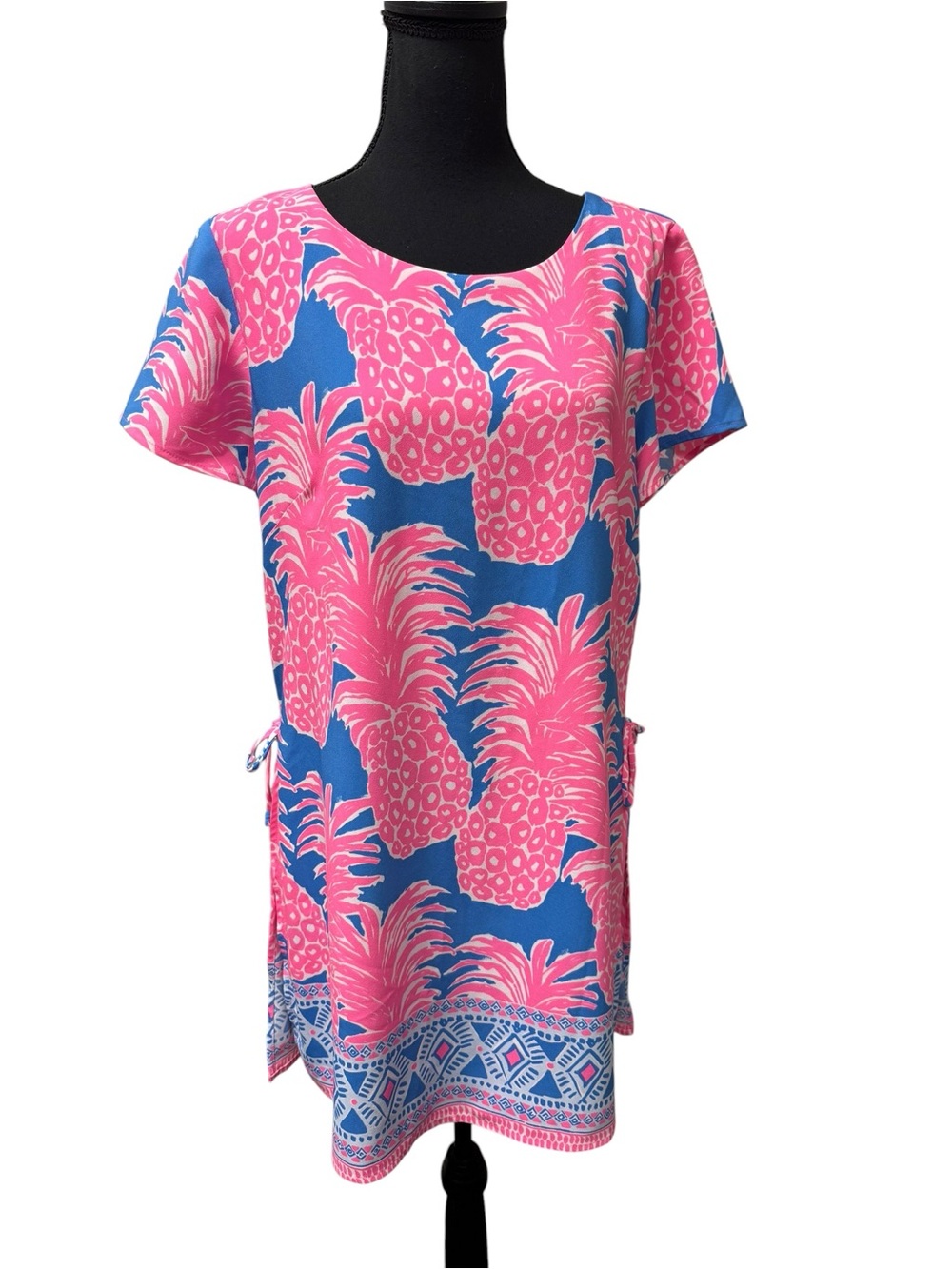 Lilly Pulitzer Pineapple Print Dress Size 14 Pink Blue Tropical Shift